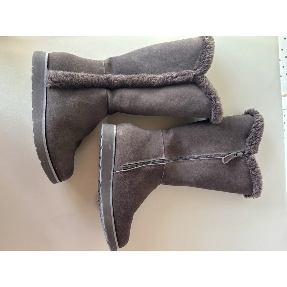 Lands' End Fuzzy Lined Tall Faux Suede‎ Brown Boots Winter Snow Women's 6B